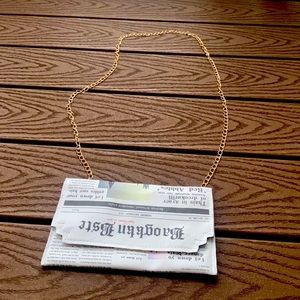 News paper leather, magnetic close, shoulder bag, with gold chain